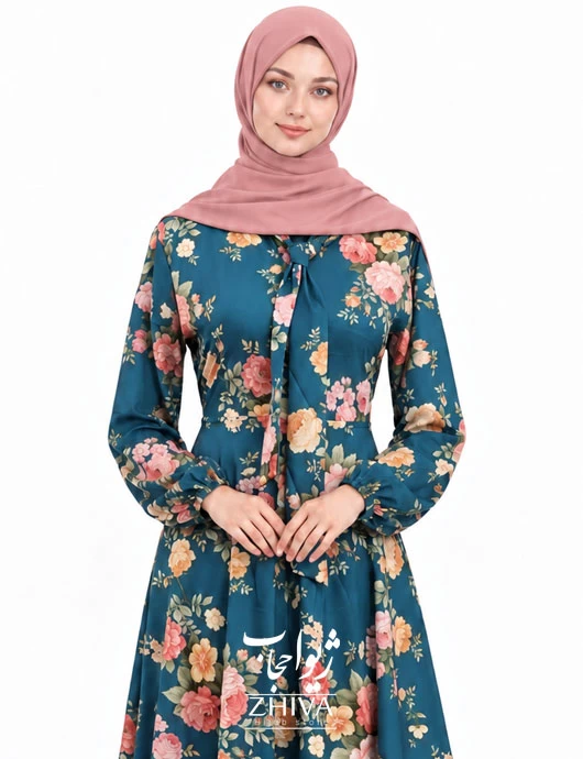 پيراهن ساحلی كلوش یقه کراواتی فلور كد 6