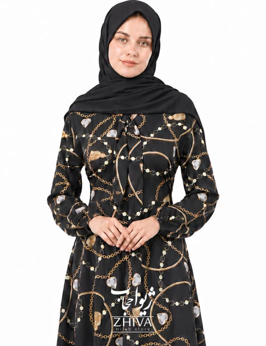 پيراهن ساحلی كلوش یقه کراواتی فلور كد 9