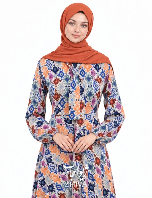 پيراهن ساحلی كلوش یقه کراواتی فلور كد 11
