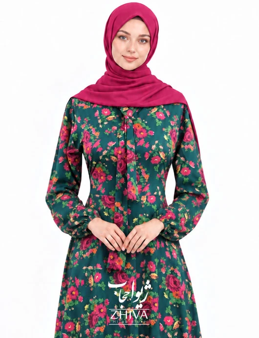 پيراهن ساحلی كلوش یقه کراواتی فلور كد 14