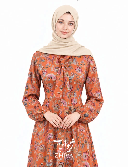 پيراهن ساحلی كلوش یقه کراواتی فلور كد  16