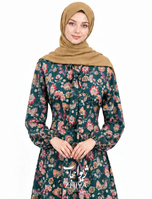 پيراهن ساحلی كلوش یقه کراواتی فلور كد 25