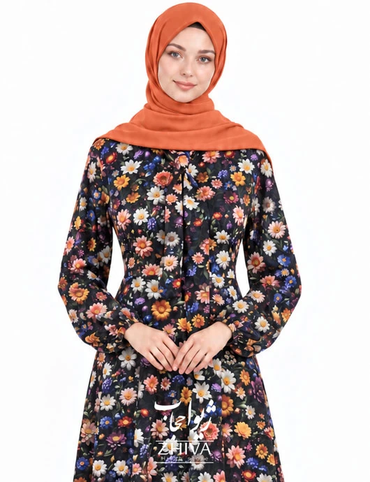 پيراهن ساحلی كلوش یقه کراواتی فلور كد 26