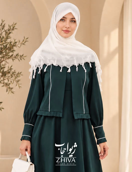 کت و سارافون آذین مغزی دوزی سبز