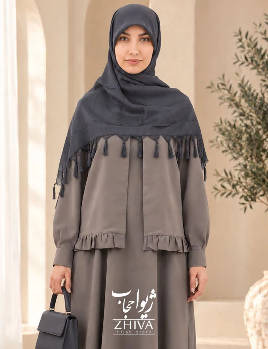 کت و سارافون آذین مغزی دوزی طوسی
