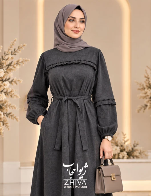 پيراهن پاييزه سنگ دوزی طوسی كد c6