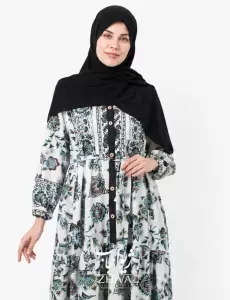 پيراهن ساحلی سه طبقه چين جلو دكمه فلور