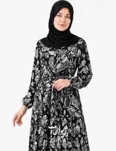 پيراهن ساحلی نخی سفيد مشكی