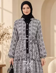 پيراهن ساحلی نخی سفيد مشكی